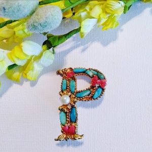 1960’s Signed Swaboda “P” Monogram Gemstone Brooch
